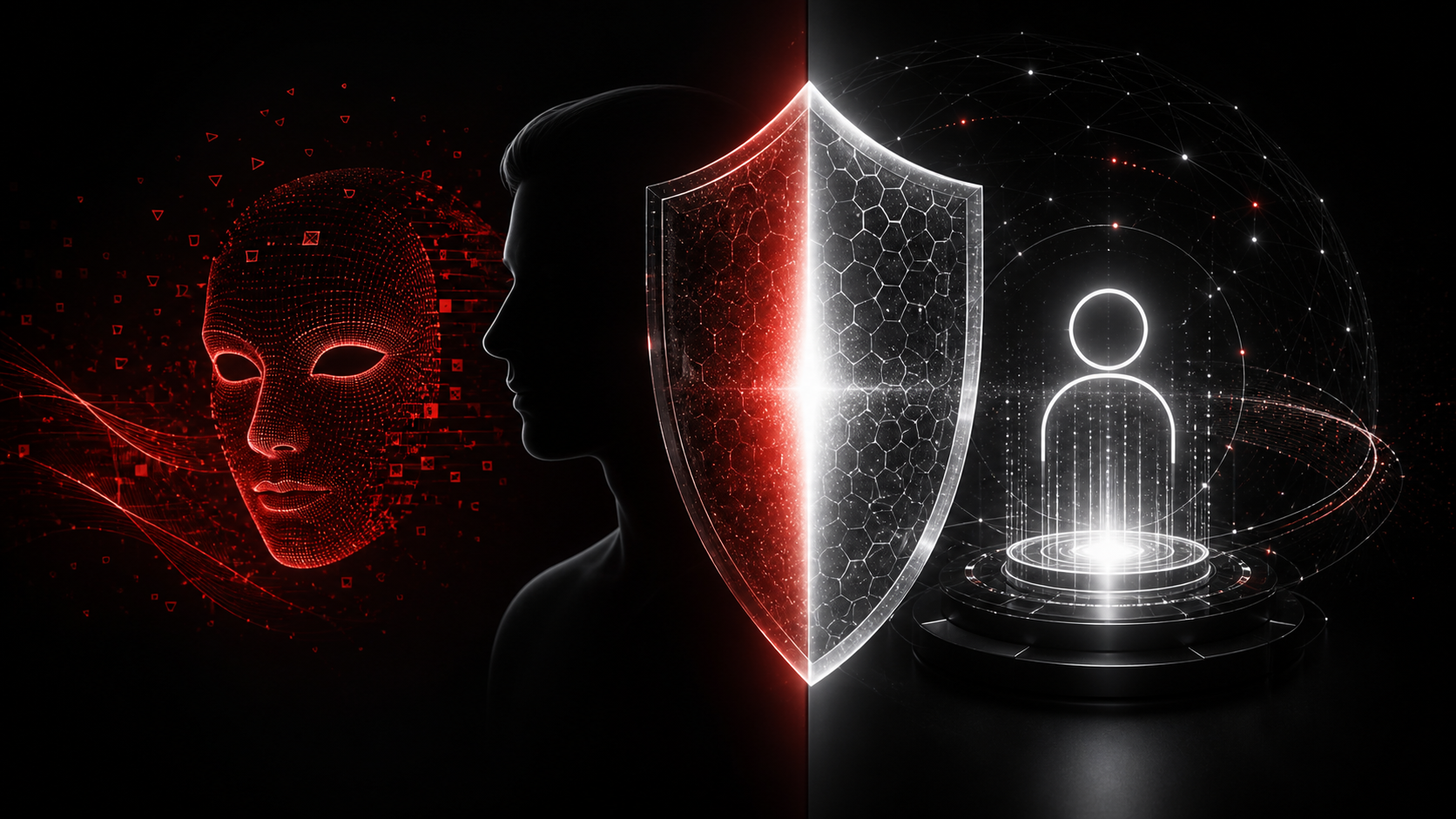 Shielded identity verification separating a trusted person from AI-powered impersonation attempts
