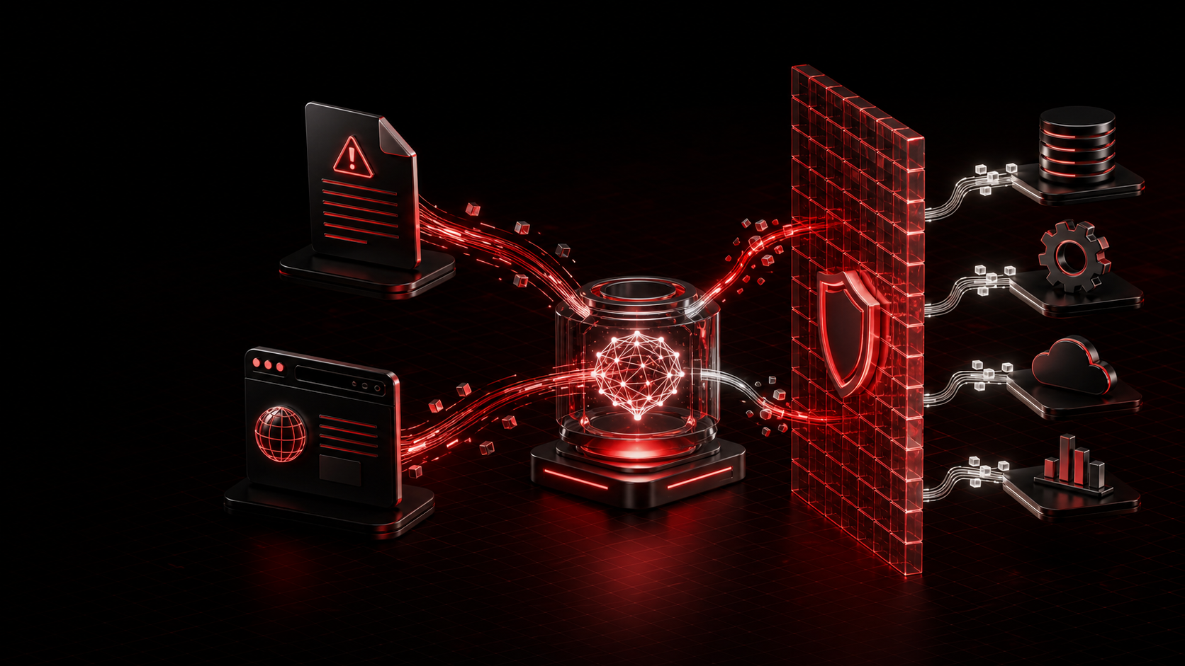AI agent protected by a policy firewall between untrusted content and approved tools